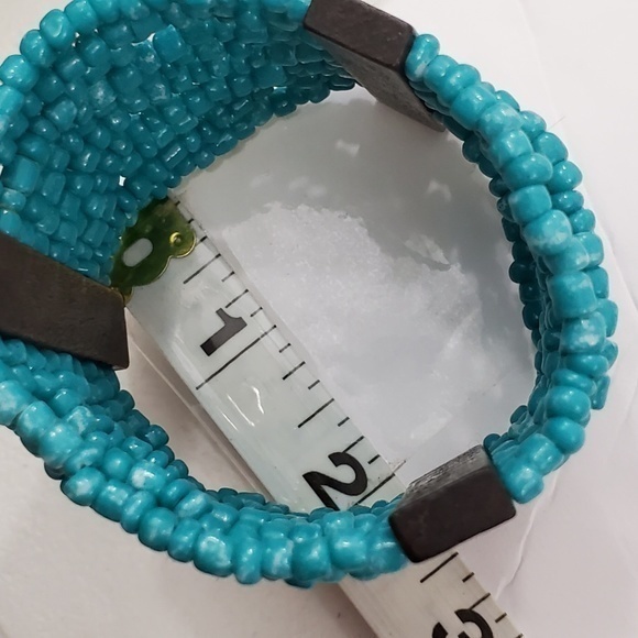 Faux Turquoise Beaded Bracelet Wood Brown Southwes - Picture 7 of 8